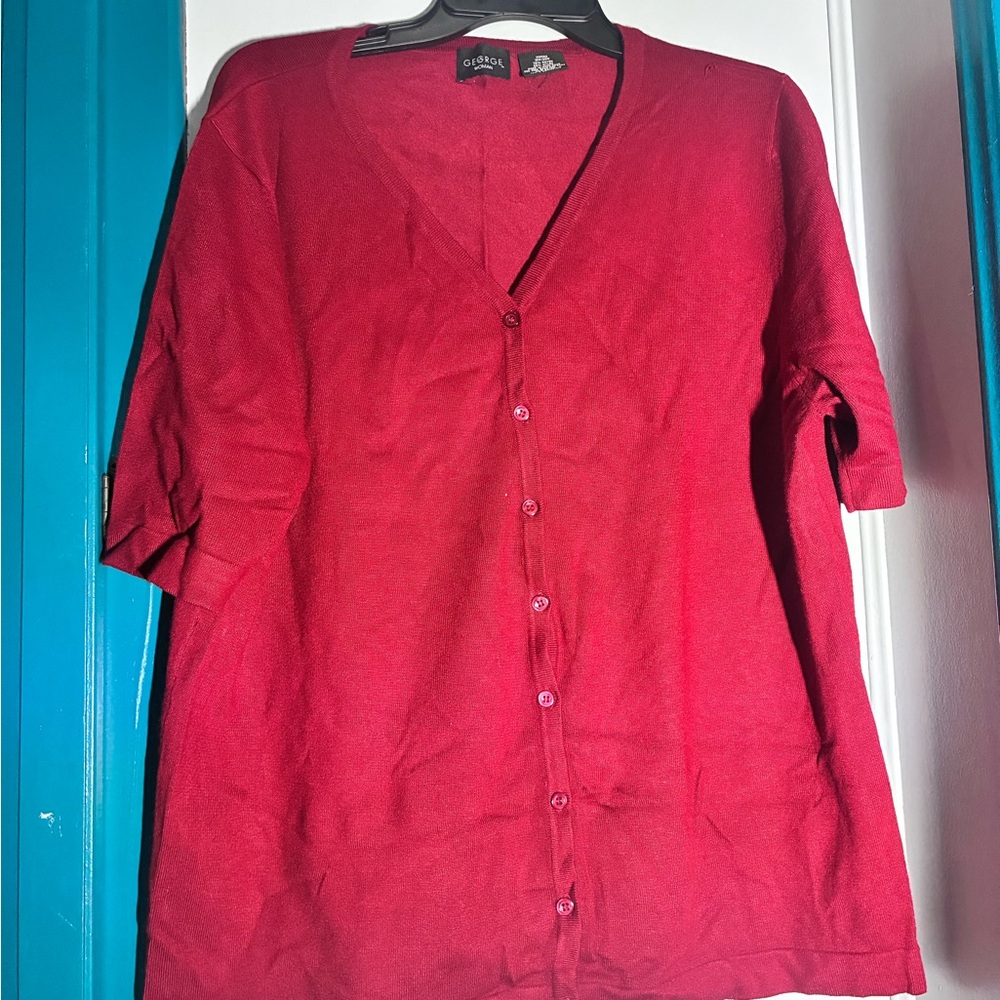 George Women's Red Button-Front V-Neck Top